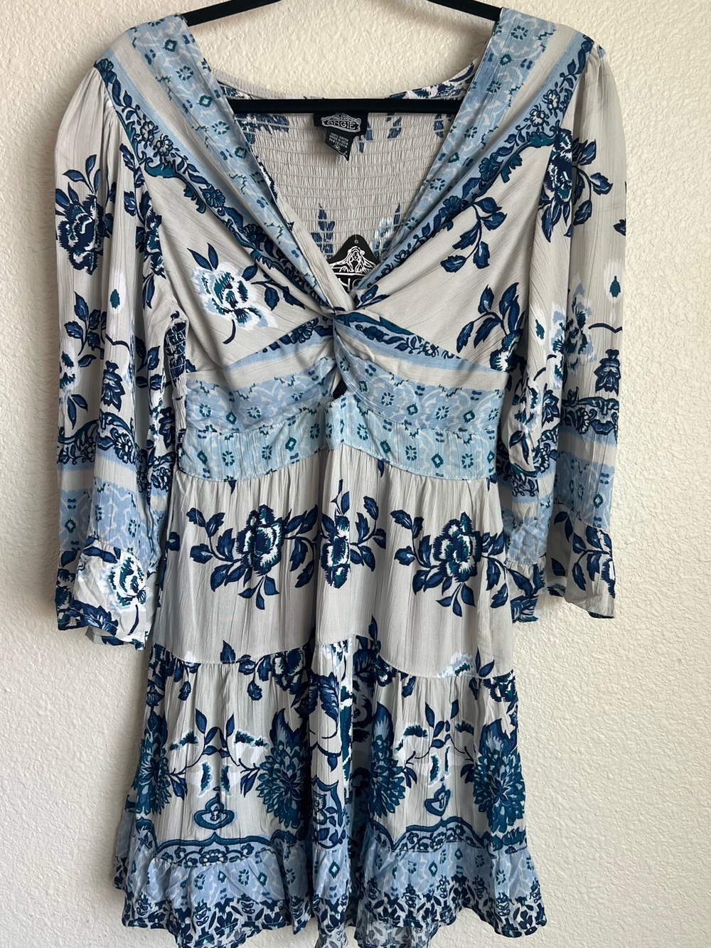 Angie Blue Floral V-Neck Tiered Dress